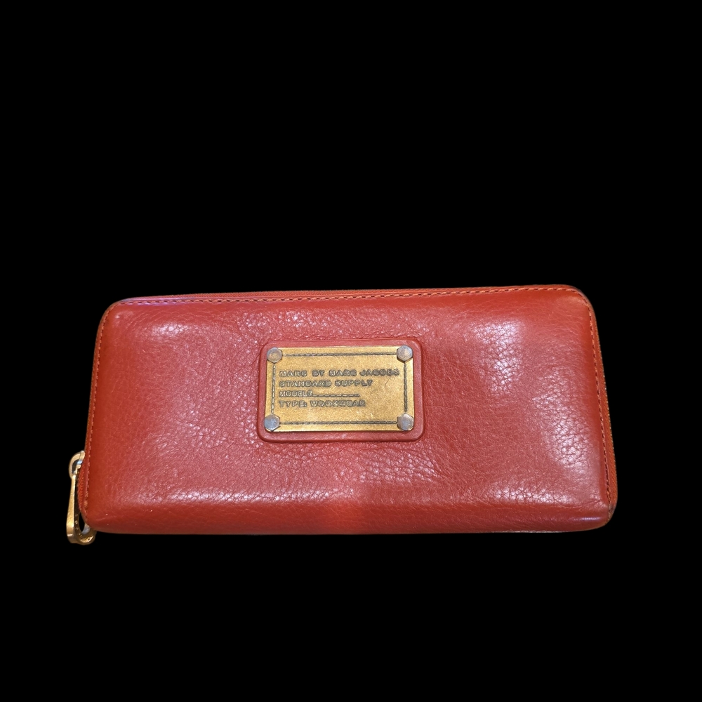 Marc Jacobs Continental Zip Around Red/burnt Orange Wallet with Gold Accents